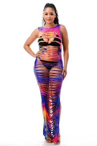 WHS Sleeveless Laser Cut Detail Cover Up Maxi Dress- SMALL ONLY