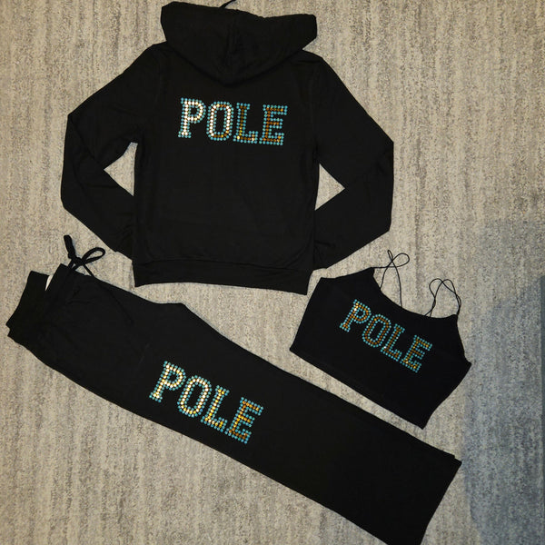 Pole Faux Rhinestone Sweatsuit