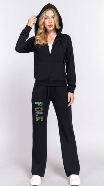Pole Faux Rhinestone Sweatsuit
