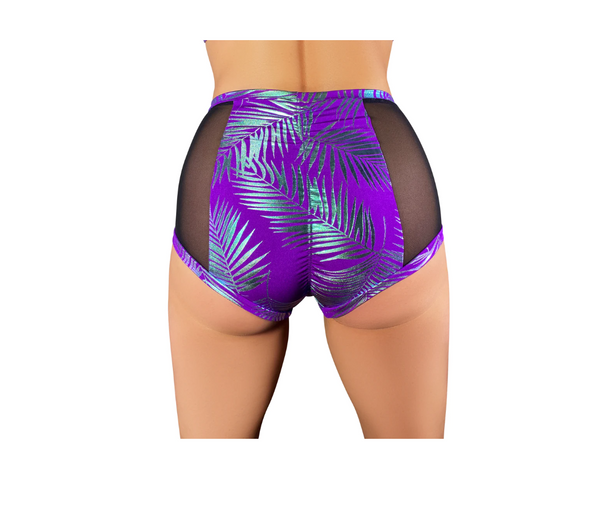 Jungle Palms High Waisted Mesh Hot Pants