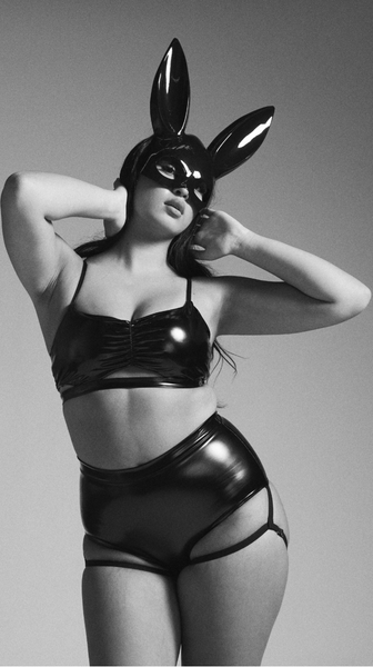 Lure You High Waisted Garter Shorts- Black & Red PU