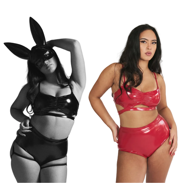 Paige Cut Out Top- Black & Red PU