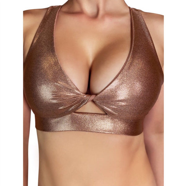 Rose Gold Metallic Twist Sports Bra