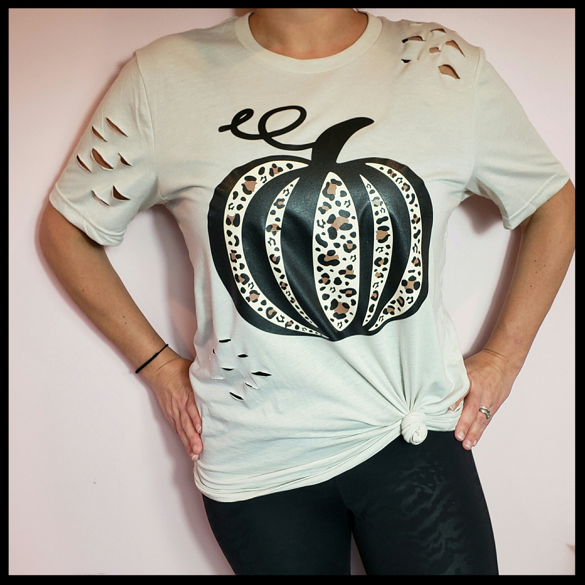 WHS Leopard Pumpkin Distressed T-shirt